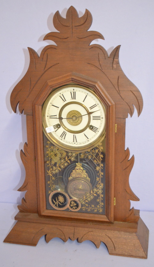 Antique New Haven “Cecile” Walnut Kitchen Clock