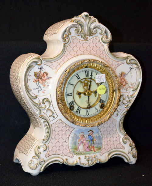 Antique Ansonia Porcelain Case Shelf Clock