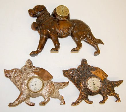 3 Golden Novelty Co. Metal Saint Bernard Clocks