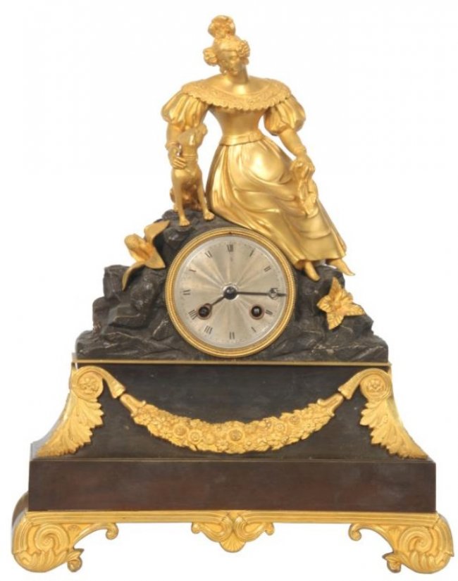 French Figural Silk Thread Mantle Clock