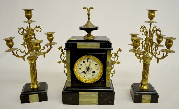 French Slate & Marble 3 Piece Garniture Clock Set