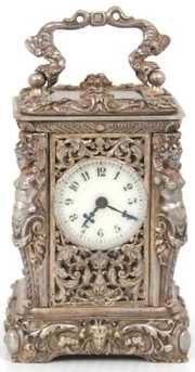 Miniature Silver Plated Bronze Carriage Clock