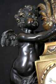 Denier 2 Tone Bronze & Marble Figural Mantle Clock