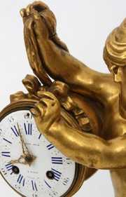 French Figural Bronze Silk Thread Mantle Clock