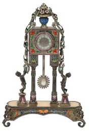 Silver, Jeweled & Enamel Clock