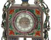 Silver, Jeweled & Enamel Clock