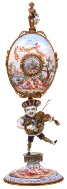 Viennese Silver & Enamel Figural Clock