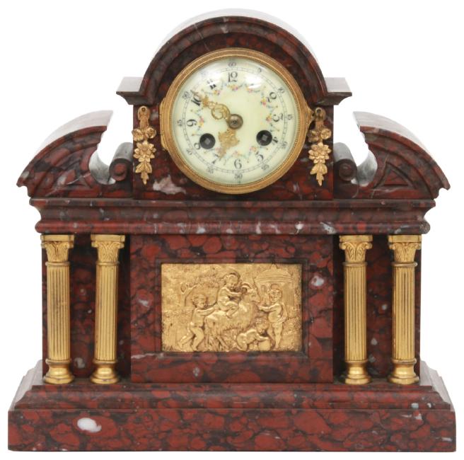 Tiffany & Co. Rouge Marble Mantle Clock