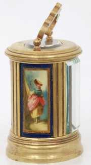 French Miniature Porcelain & Brass Carriage Clock