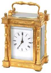 Engraved Gilt Brass Carriage Clock