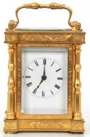 Engraved Gilt Brass Carriage Clock