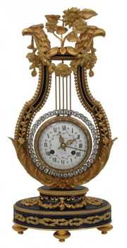 Cobalt Porcelain & Bronze Lyre Calendar Clock