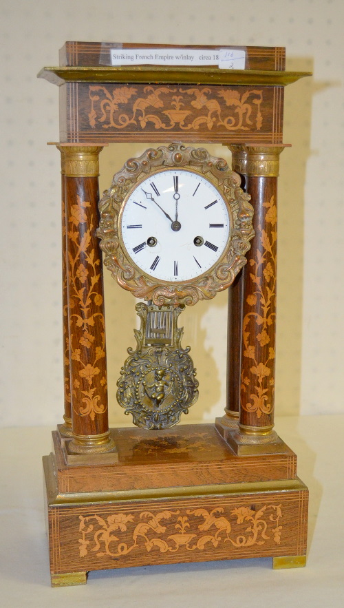 Antique French Inlaid Empire Shelf Clock