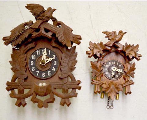 2 German Carved Cuckoo Clocks w/Birds