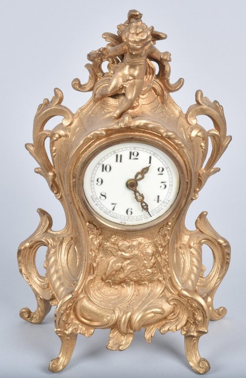 NEW HAVEN CAST METAL CLOCK with CHERUB