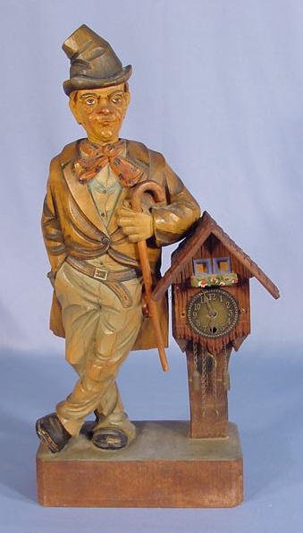 European Carved Wood Whistler Clock