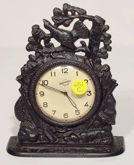 Russian Iron Front Clock w/Hunting Motif