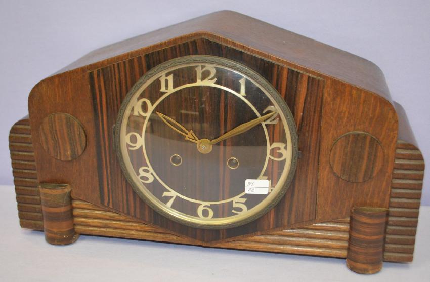 German 3 Gong F.H.S. Wood Mantel Clock