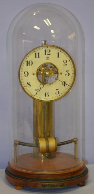 French Brass Post Clock Under Dome