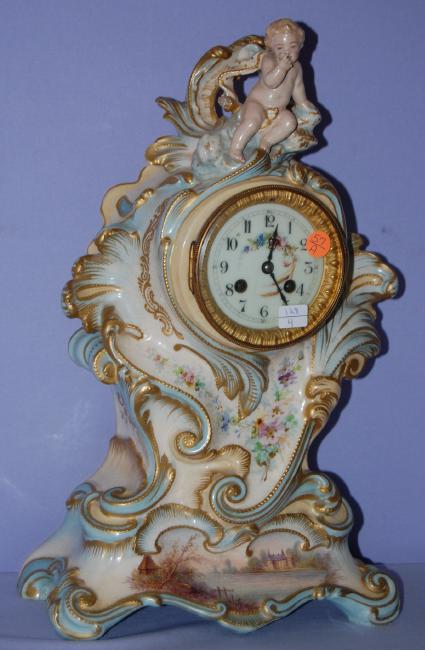 French Porcelain Figural Cherub Clock