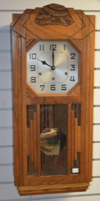 German Oak Art Deco Chiming Box Clock