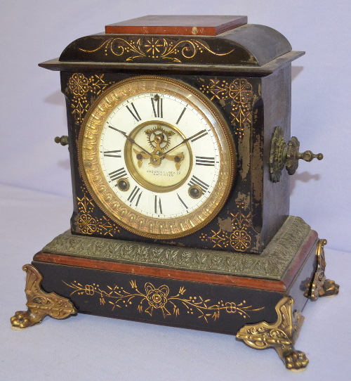Antique Ansonia “St. Clair” Enameled Iron Shelf Clock