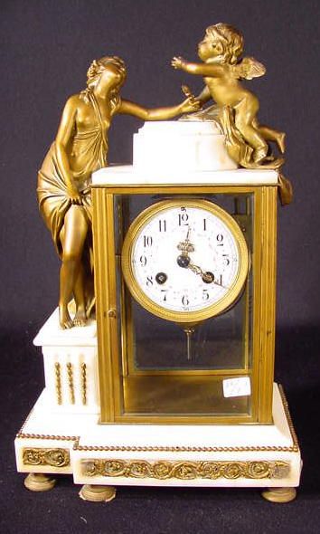 French Bronze & Marble Figural Clock