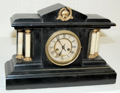 Waterbury 4 Column Black Mantel Clock