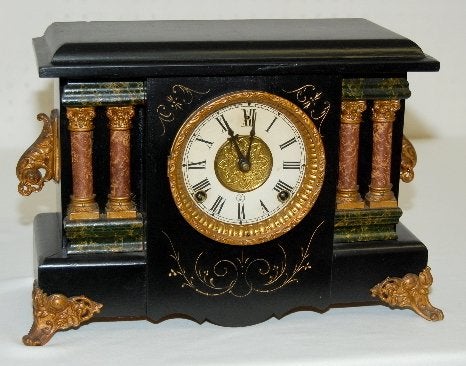 Antique Ornate Black Mantel Clock