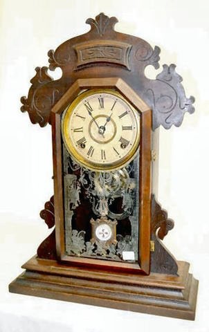 Antique Kitchen Clock w/Sandwich Pendulum