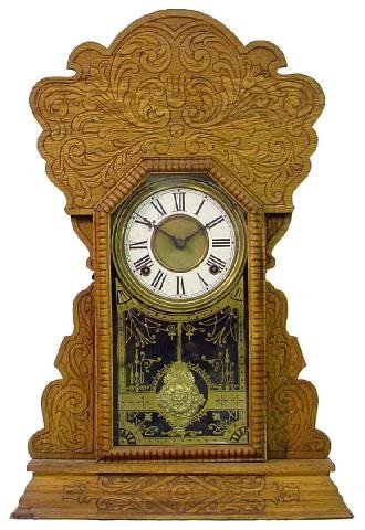 Oak 1900 Era Kitchen Clock w/Ornate Case