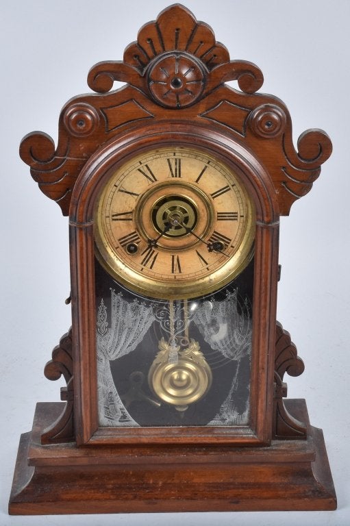 ANTIQUE CARVED WM. GILBERT KITCHEN CLOCK