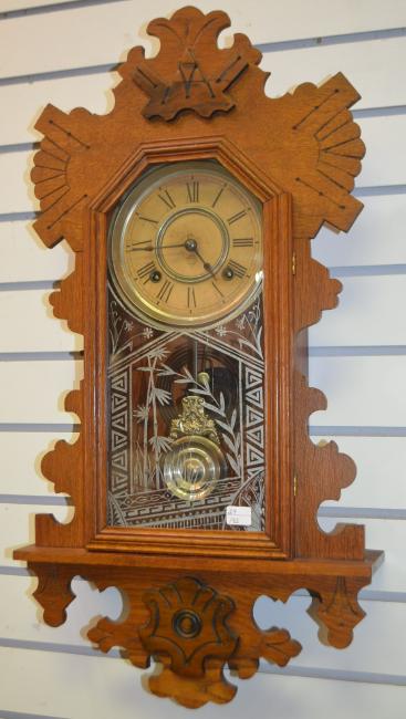 Antique Walnut Stained Oak Hanging Kitchen Clock