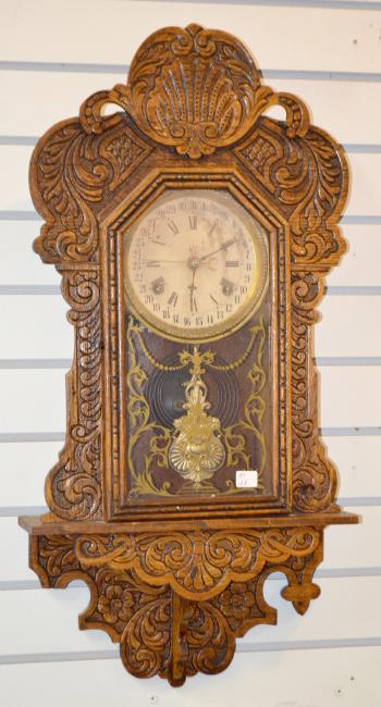 Antique Carved Waterbury Calendar Kitchen Clock