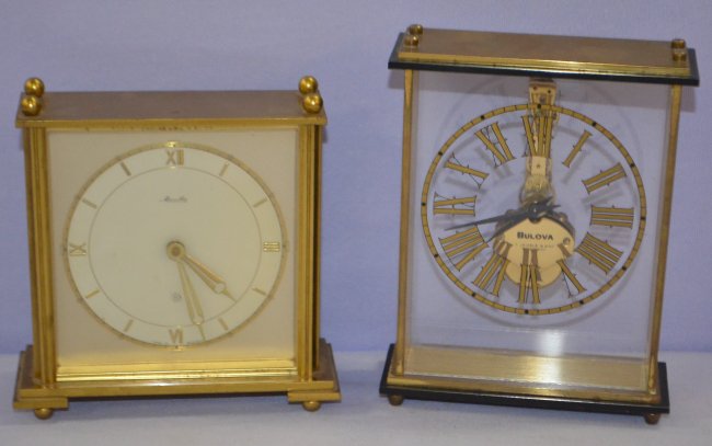 2 German Metal Desk Clocks, Mauthe & Bulova