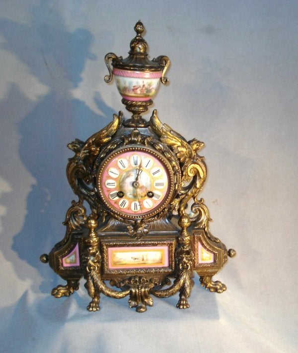 Cast metal and porcelain Mantel clock