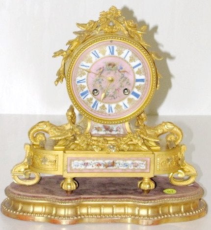 J.B. Delettrez Dore Metal & Porcelain Clock