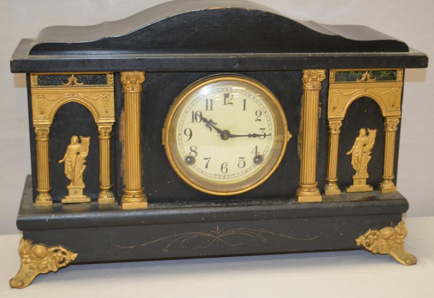 Ornate Antique Black Mantel Clock