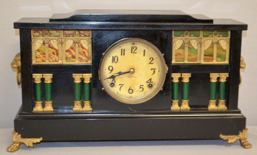 Ingraham 8 Column Black Mantel Clock