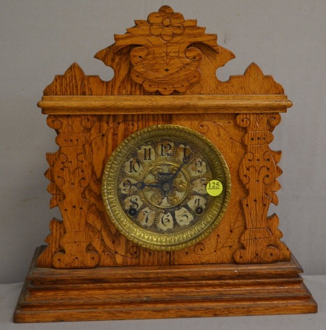 Antique Oak Carved Cabinet Clock