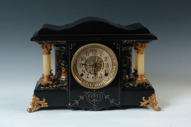 A SETH THOMAS OPEN COLUMN MANTEL CLOCK W/ ADAMANTINE