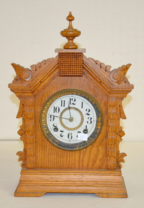 Antique Ansonia Oak Cabinet Clock