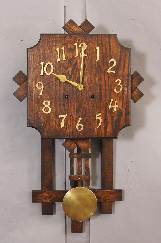 San Remo Arts & Crafts Oak Hanging Clock