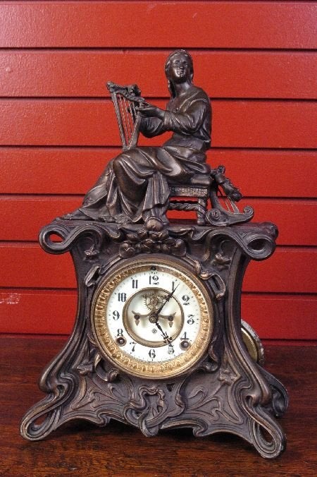 ANSONIA ART NOUVEAU MANTEL CLOCK WITH MIRANDA FIGURE 10