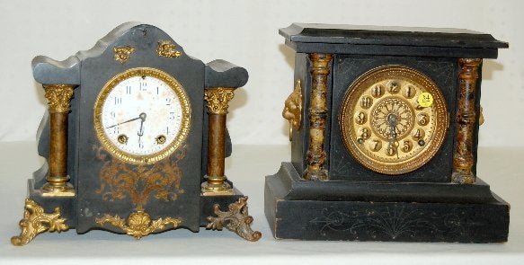 2 Antique Black Mantel Clocks, Seth Thomas