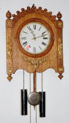 Oak Waterbury “Study” 2 Weight Wall Clock