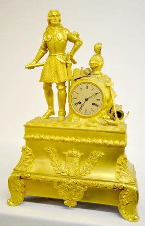 French Empire Bronze Dore Clock w/Knight