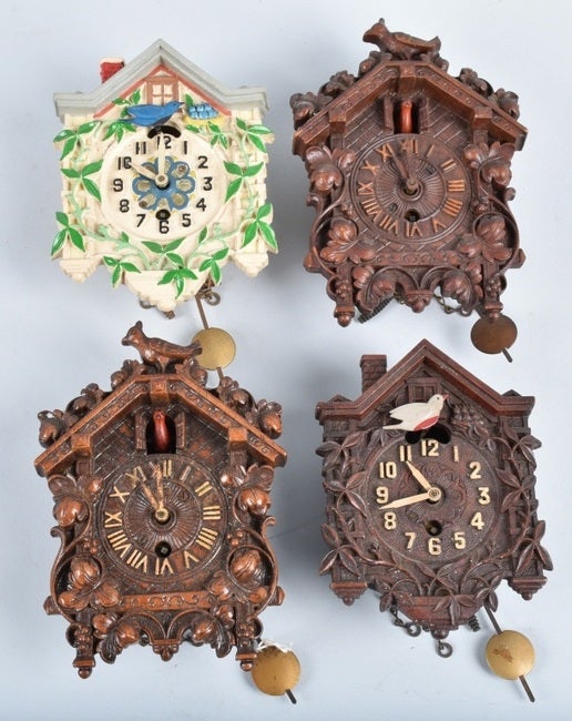 4-MINIATURE ANIMATED CUCKOO CLOCKS, LUX