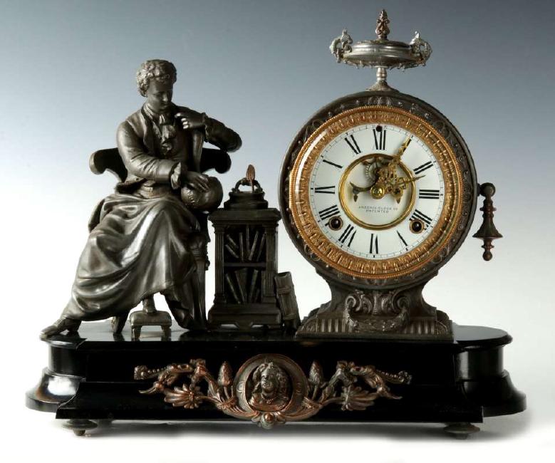 AN ANSONIA ‘NEWTON’ SPELTER STATUE CLOCK