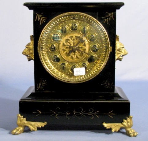 Black Mantle Clock W/ Lion Heads